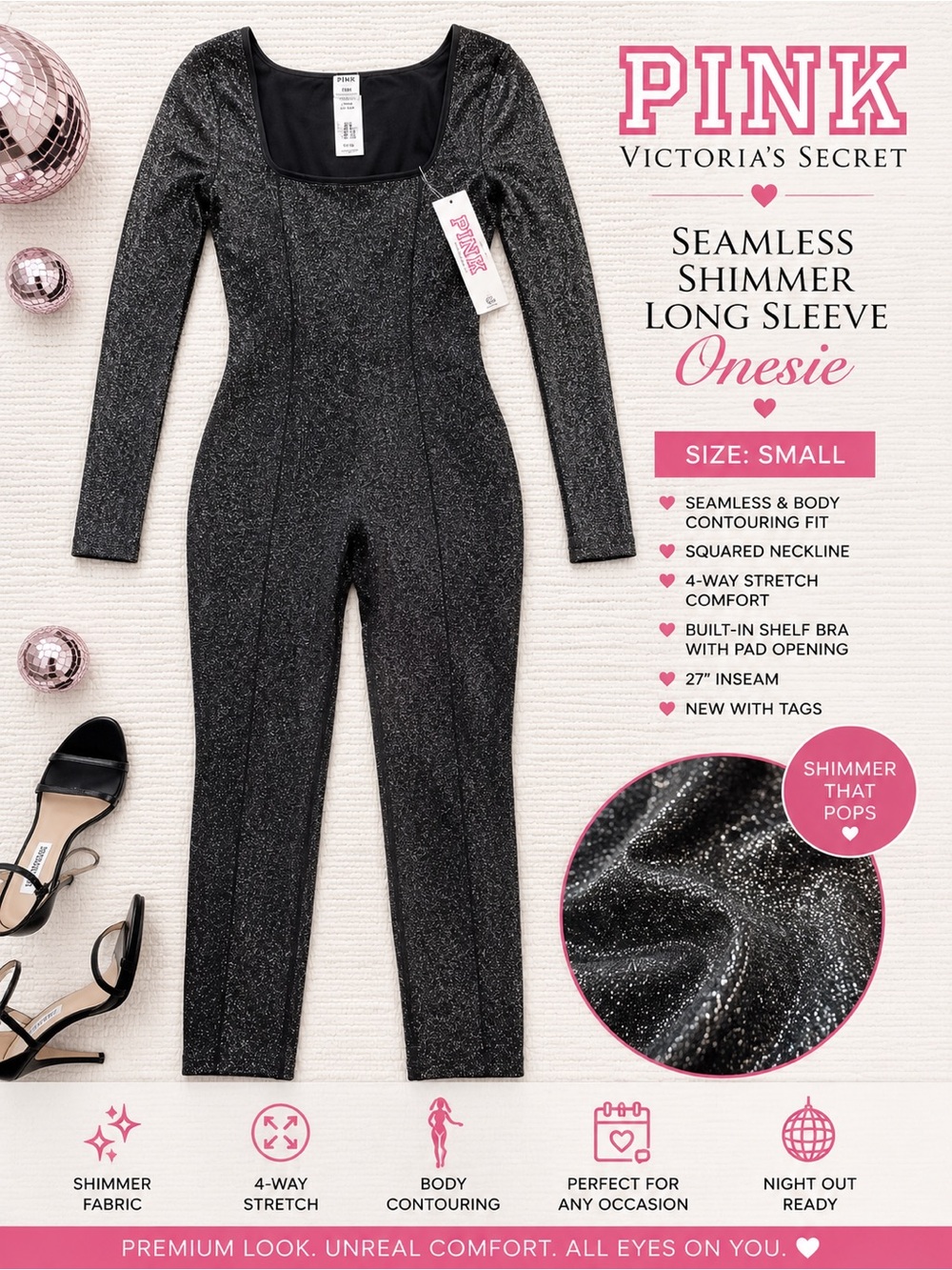 PINK Victoria’s Secret Seamless Shimmer Onesie NWT Small